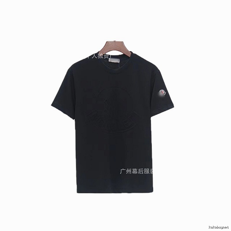 Moncler Embossed Streetwear Style Black Short-Sleeve T-Shirt