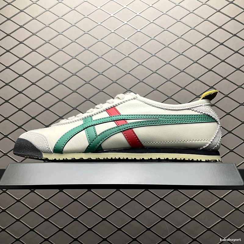 Onitsuka Tiger Cream, Green and Red Low-Top Sneakers with Classic Lace-Up