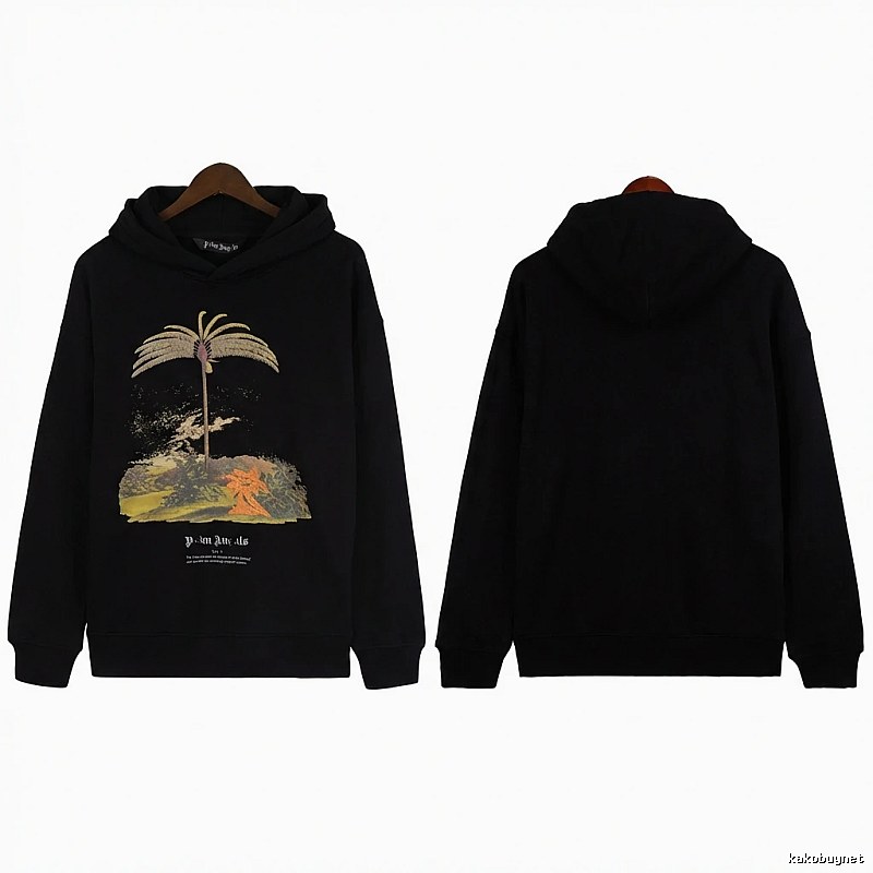Palm Angels Palm Print Style Black Sweatshirt