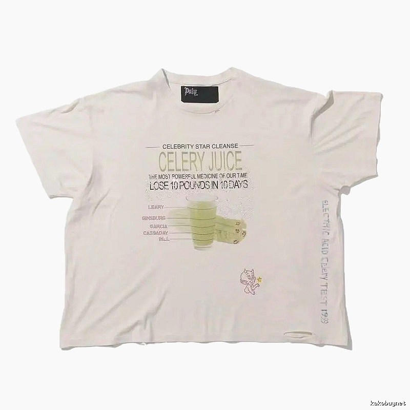 Paly Hollywood Celery Juice Print Vintage Style White T-Shirt