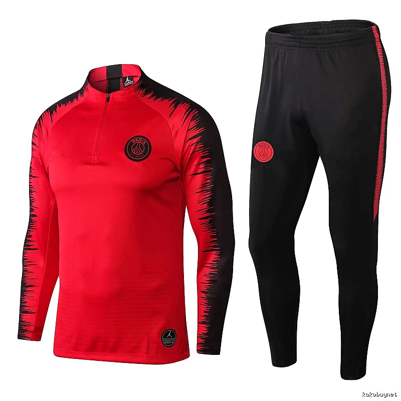 Paris Saint-Germain 2018-19 Sleeve-Print Detail Red Training Tracksuit Set Travel Styling