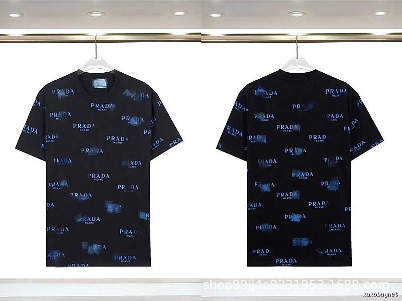 Prada All-over Printed Streetwear Style Black Short-sleeve T-shirt
