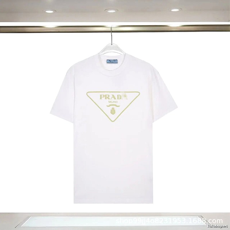 Prada Triangle Logo Casual Style White Short-sleeve T-shirt