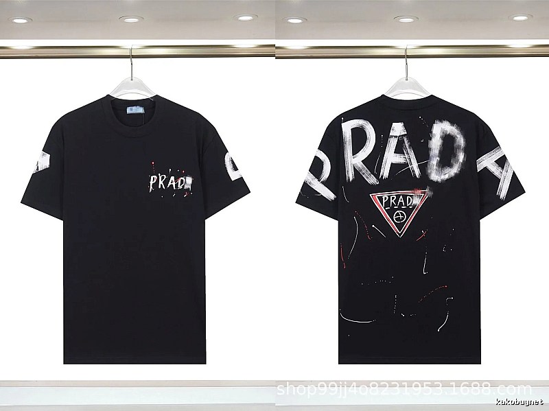 Prada Triangle Logo Graffiti Style Black Short-sleeve T-shirt