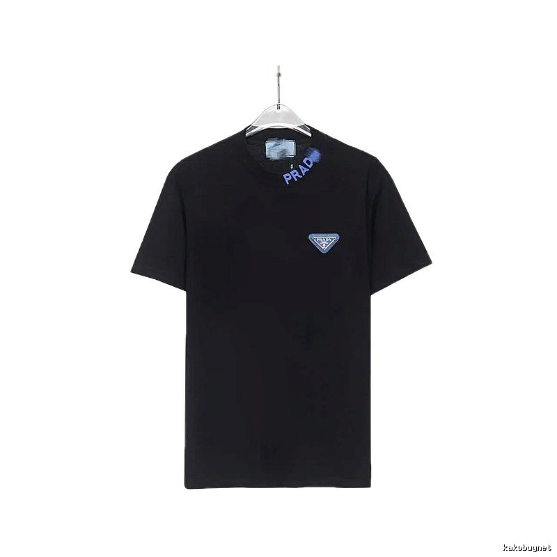 Prada Triangle Logo Streetwear Style Black T-shirt