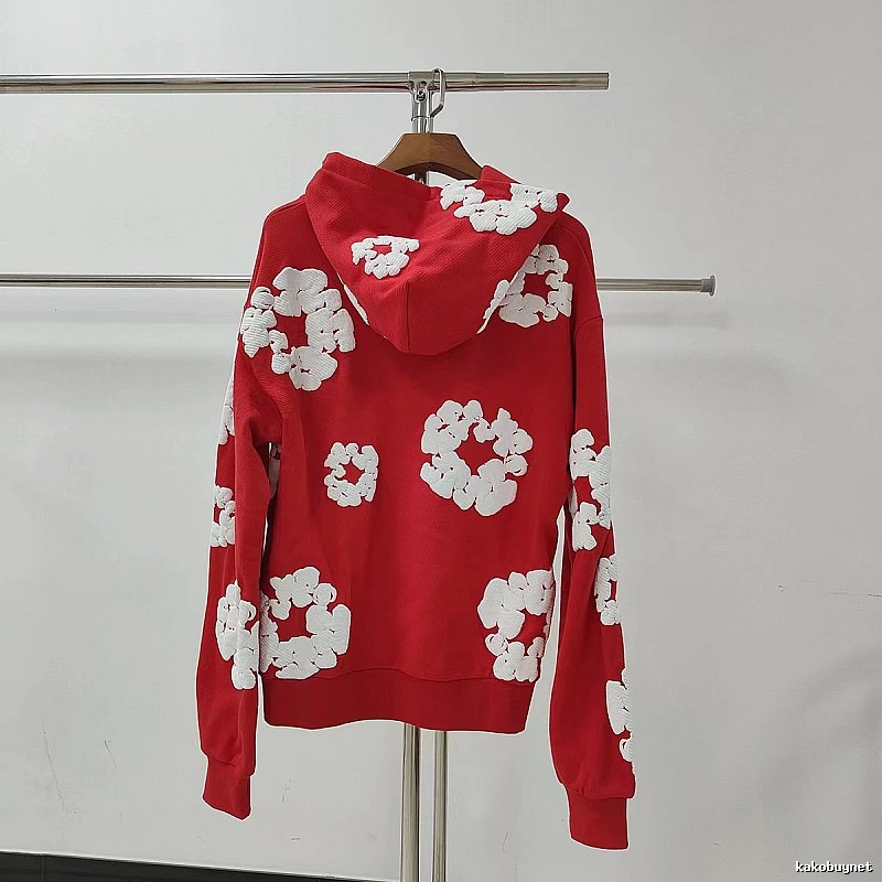 Red White Floral Hoodie Streetwear Style