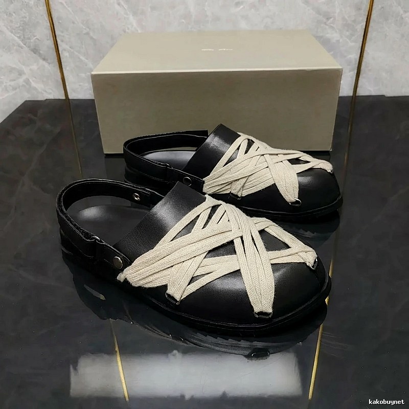 Rick Owens cross-strap dark style slippers