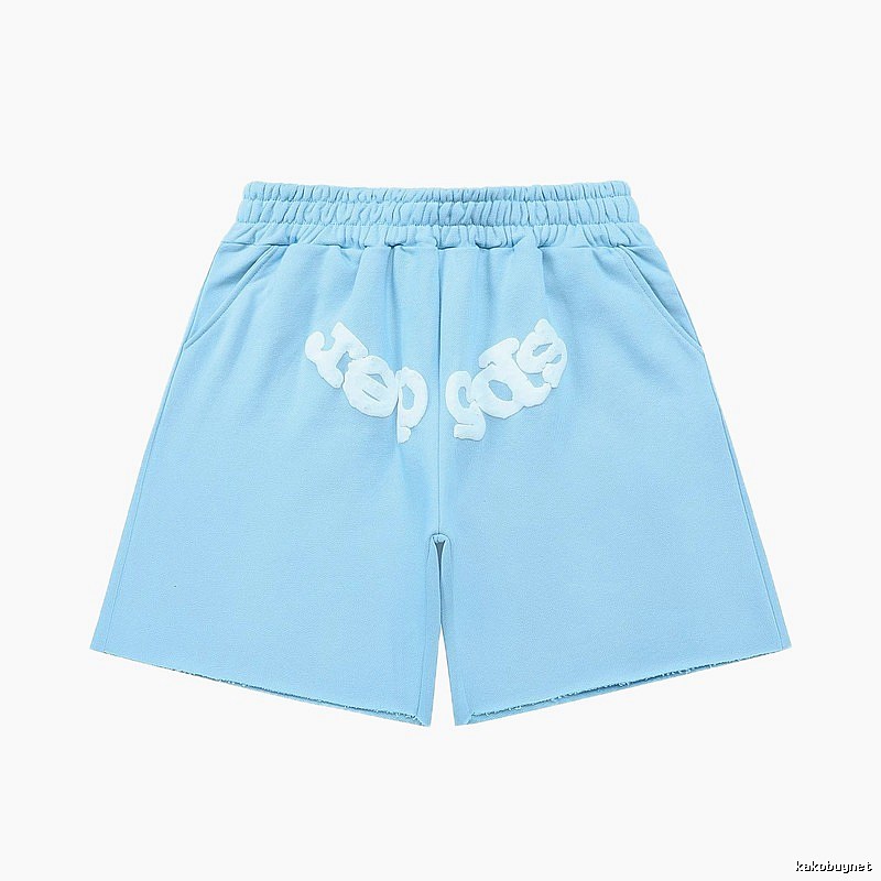 Sp5der letter-style light blue shorts
