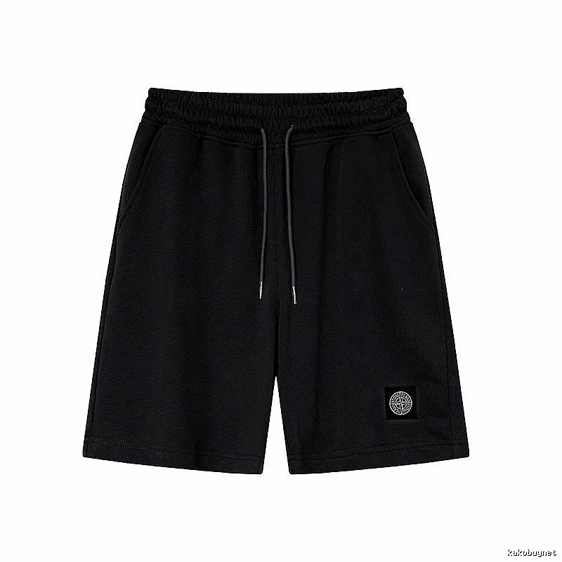 Stone Island Badge Casual Style Black Sports Shorts