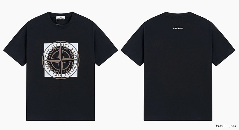 Stone Island Compass Print Street Style Black T-Shirt