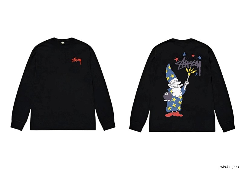Stussy cartoon fun style black long-sleeved shirt
