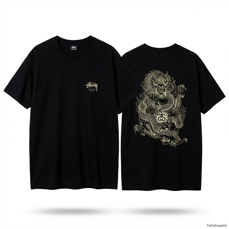 Stussy Dragon Pattern Chinese Style Black T-shirt