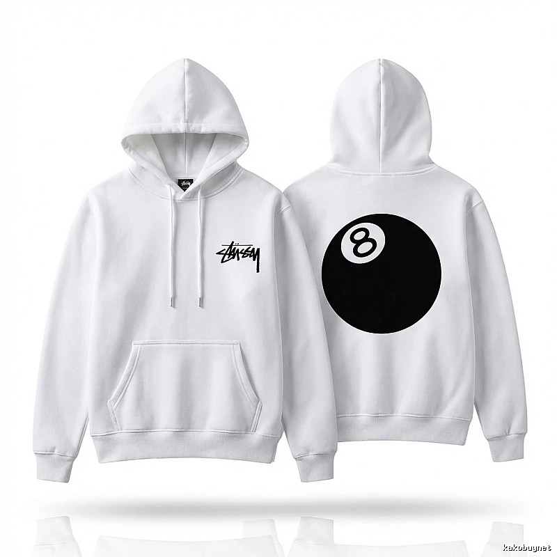 Stussy No.8 Ball Style White Hoodie