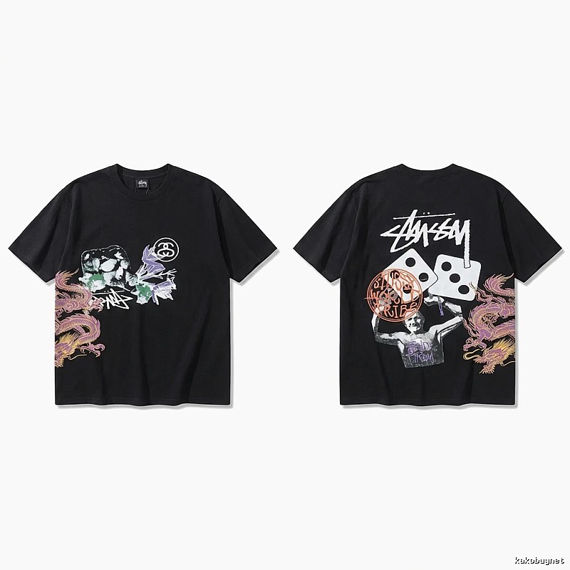Stussy-printed trendy black T-shirt