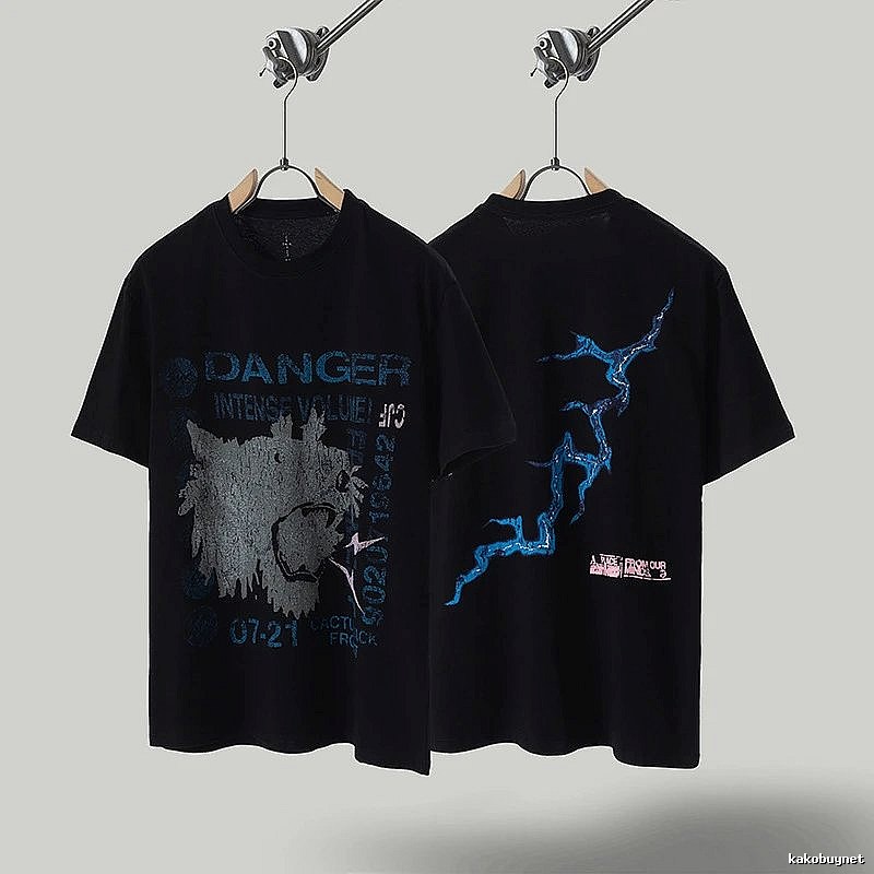 Travis Scott Lightning Print Street Style Black T-Shirt