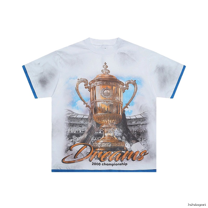 Valley Trophy Print Vintage-style White and Blue T-Shirt