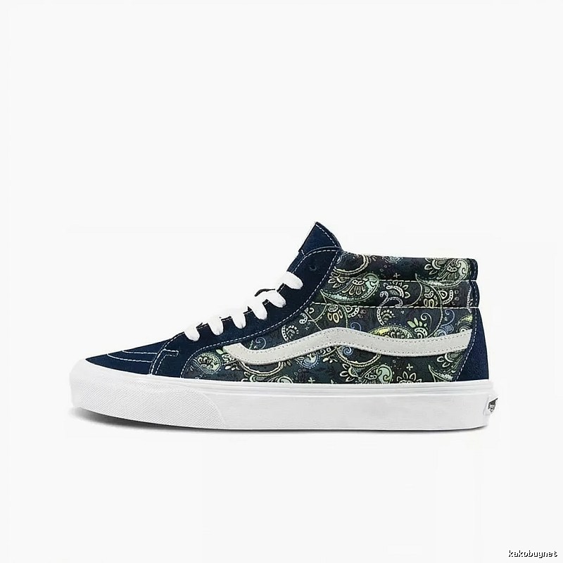 Vans High-top Shoes with a Vintage Wind and Cashew Flower Pattern