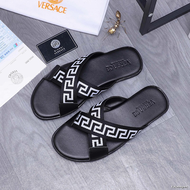 Versace Greek Key Streetwear Style Black Slides
