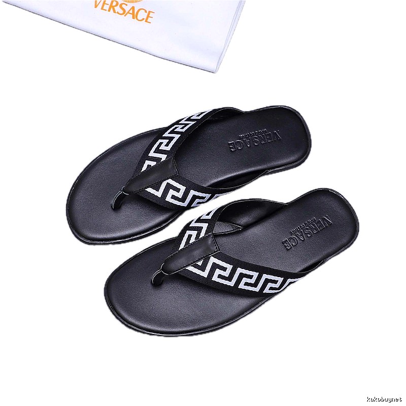 Versace Greek Key Trendy Style Black Flip-Flops