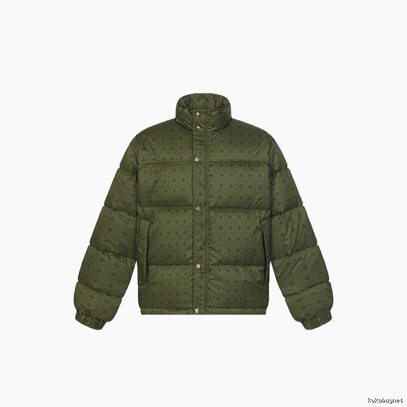 Vintage-style down jacket with Chrome Hearts print