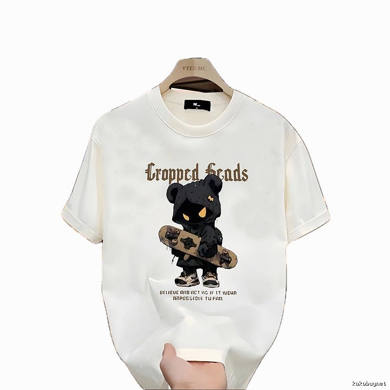YZEEMC Bear Print Dark Style Off-white T-shirt